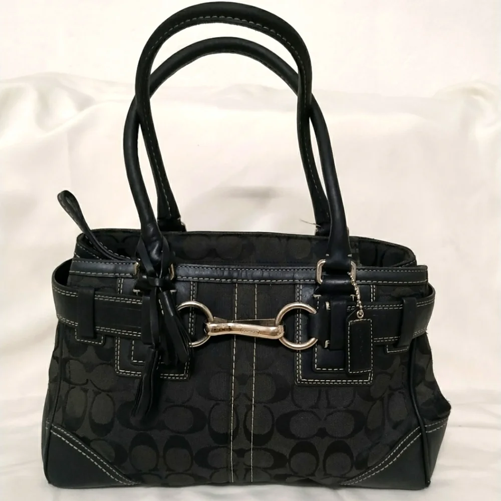 Coach Hampton Signature Black Canvas Satchel Handbag Shoulder bag - Picture 1 of 17